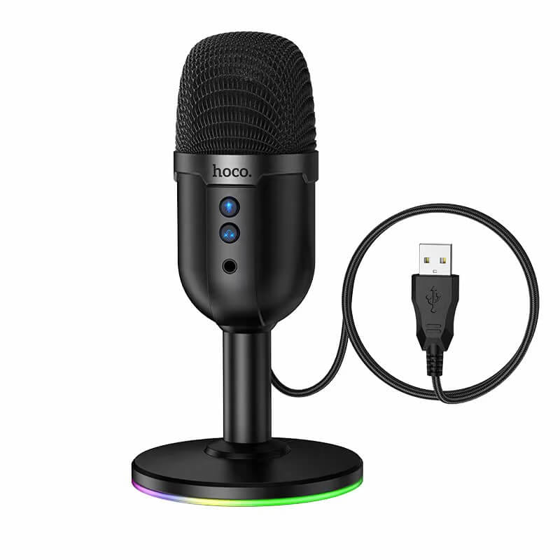 ไมโครโฟนตั้งโต๊ะ HOCO L25 จับเสียงรอบทิศ 360&deg; ต่อสาย USB-A พร้อมไฟ RGB