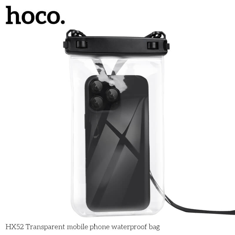 ซองมือถือกันน้ำ HOCO HX52 ระดับ IP68 ล็อค 2 ชั้น รองรับหน้าจอสัมผัส พร้อมสายคล้องคอ สีดำ