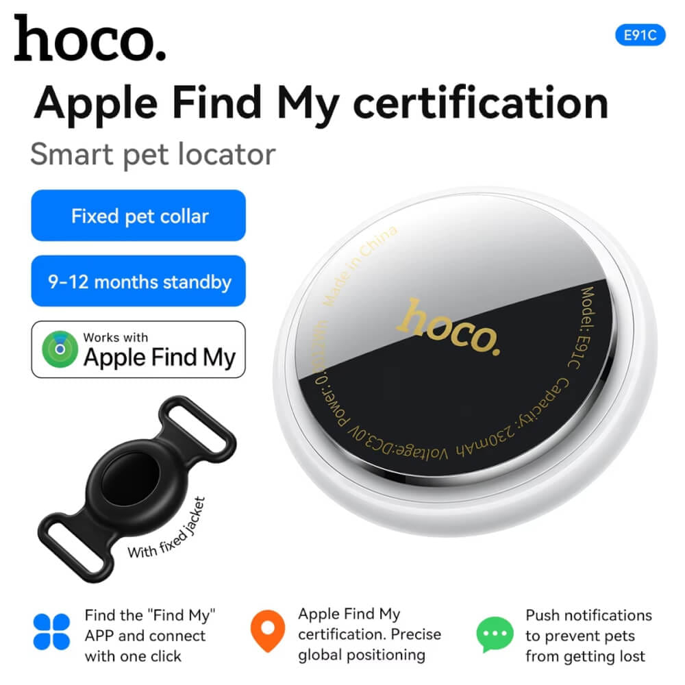 อุปกรณ์ติดตามสัตว์เลี้ยง HOCO E91C GPS TAG แบบคล้องปลอกคอ รองรับ APPLE FIND MY สีขาว_1
