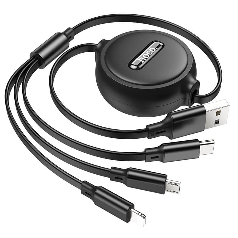 สายชาร์จ 3 หัว HOCO X75 พร้อมตลับเก็บสาย สำหรับ IOS + MICRO + TYPE-C ยาว 1 เมตร สีดำ