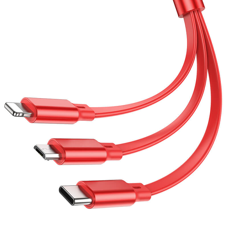 สายชาร์จ 3 หัว HOCO X75 พร้อมตลับเก็บสาย สำหรับ IOS + MICRO + TYPE-C ยาว 1 เมตร สีแดง
