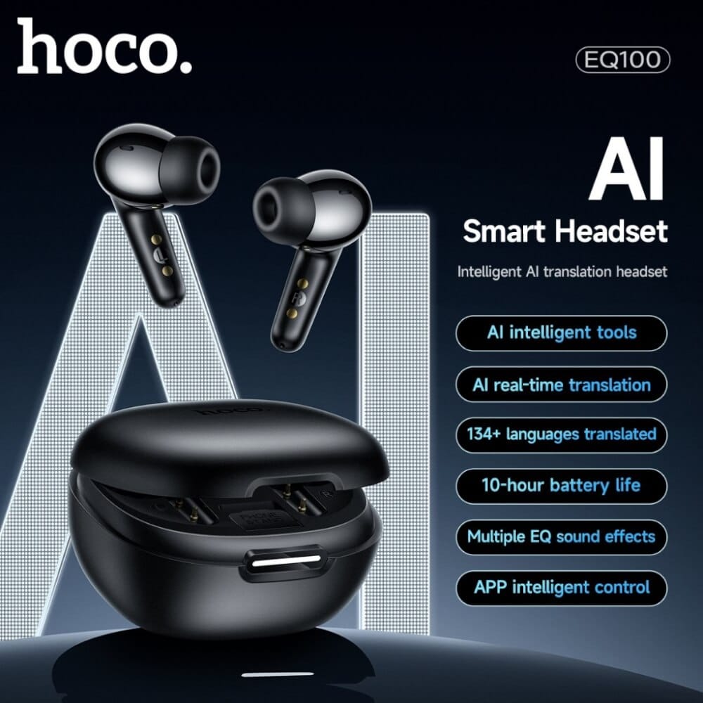 หูฟังแปลภาษา 134 ภาษา HOCO EQ100 สีดำ AI อัจฉริยะ รองรับแอป HOCO MUSIC ปรับแต่งเสียง EQ