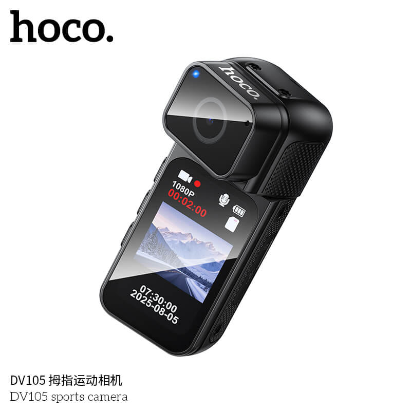 กล้องแอ็คชั่น HOCO DV105 ความละเอียด 2.7K พร้อมเลนส์หมุนได้ 180&deg; และสายคล้องแม่เหล็ก หน้าจอ IPS 1.47 นิ้ว
