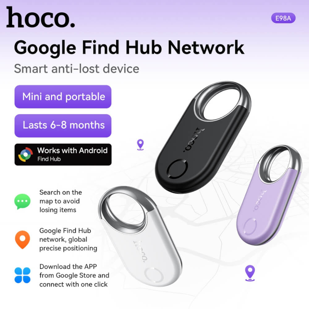 อุปกรณ์ติดตามจีพีเอส HOCO E98A ANDROID GPS TAG สำหรับแอนดรอยด์ รองรับ GOOGLE FIND MY NETWORK สีม่วง