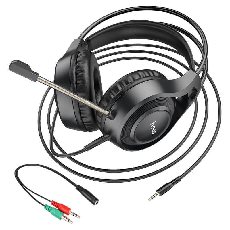 หูฟังเกมมิ่ง HOCO W106 แบบมีสาย AUX 3.5 มม. พร้อมไดร์เวอร์ HI-FI ขนาด 50 มม. และไมโครโฟนตัดเสียงรบกวน HD