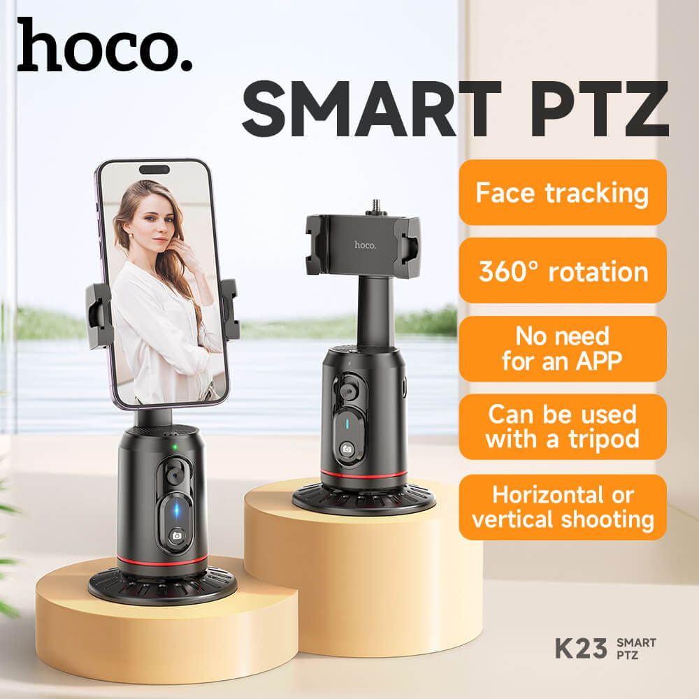 ขาตั้งมือถือ HOCO K23 AI SMART TRACKING หมุนได้ 360&deg; ติดตามใบหน้าอัตโนมัติ รีโมท BLUETOOTH 5.2 ควบคุมด้วยท่าทาง และฐานยึดขนาด 1/4 นิ้ว