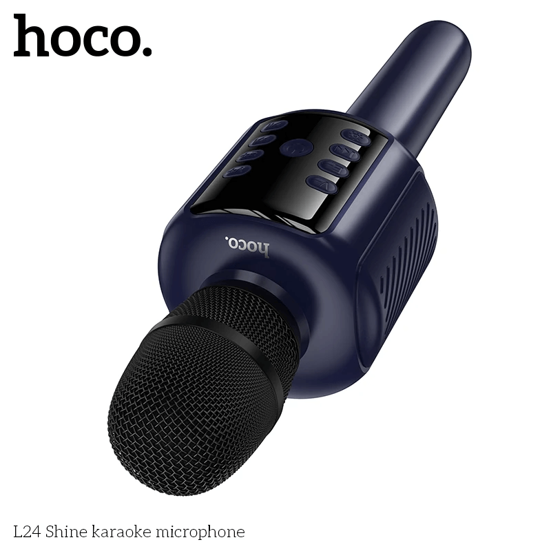 ไมโครโฟนคาราโอเกะ HOCO L24 สีน้ำเงิน พร้อมลำโพงในตัว บลูทูธ 5.4, ไฟ RGB, เล่นไฟล์ผ่าน USB/TF/AUX