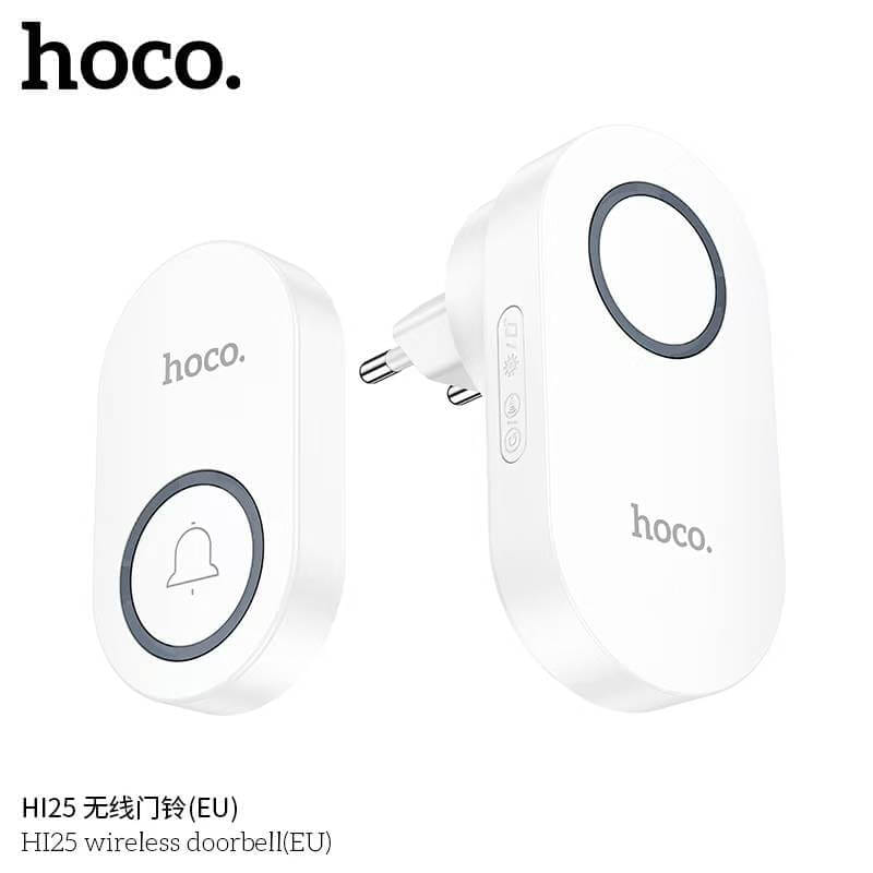 กริ่งไร้สาย HOCO HI25 แบตเตอรี่ 6 เดือน ระยะ 150 เมตร 60 ริงโทน ออดประตู กริ่งประตู สีขาว