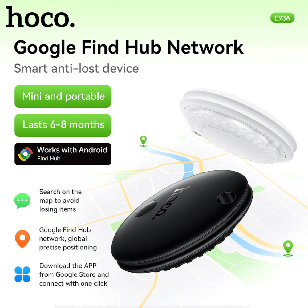 อุปกรณ์ติดตามจีพีเอส HOCO E93A สำหรับ ANDROID รองรับ GOOGLE FIND MY DEVICE สีดำ