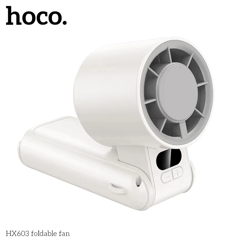 พัดลมพกพา HOCO HX603 สีขาว ปรับแรงลม 199 ระดับ พับได้ 90&deg; แบตเตอรี่ 10 ชม.