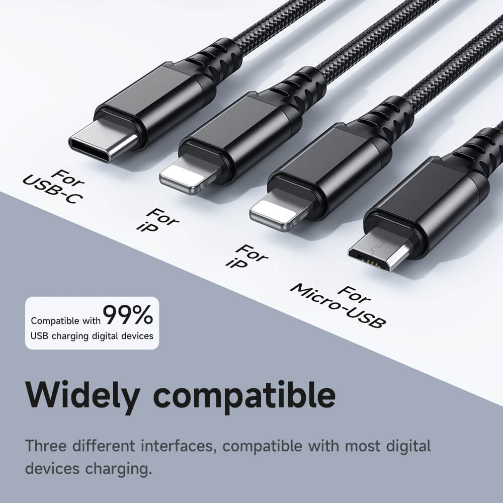 สายชาร์จ 4 หัว HOCO X76 4IN1 สำหรับ IOS (X2) + MICRO + TYPE-C ยาว 1 เมตร จ่ายไฟเต็ม 2A สีดำ_10