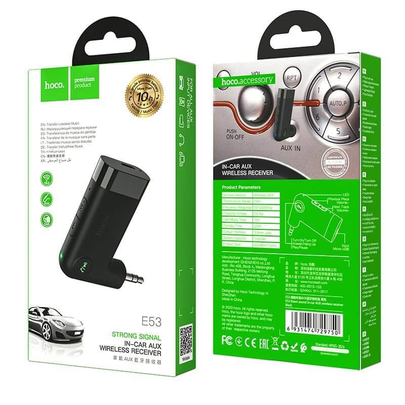 อุปกรณ์รับสัญญาณบลูทูธ HOCO E53 แปลงพอร์ต AUX 3.5MM สำหรับใช้งานในรถยนต์ รองรับการโทรสาย