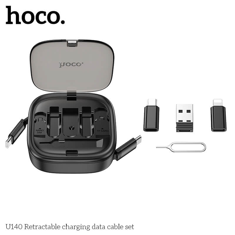 ชุดสายชาร์จเร็ว 6IN1 HOCO U140 สีดำ พร้อมกล่องเก็บ TYPE-C TO TYPE-C จ่ายไฟ 60W และหัวแปลง 3 ชนิด
