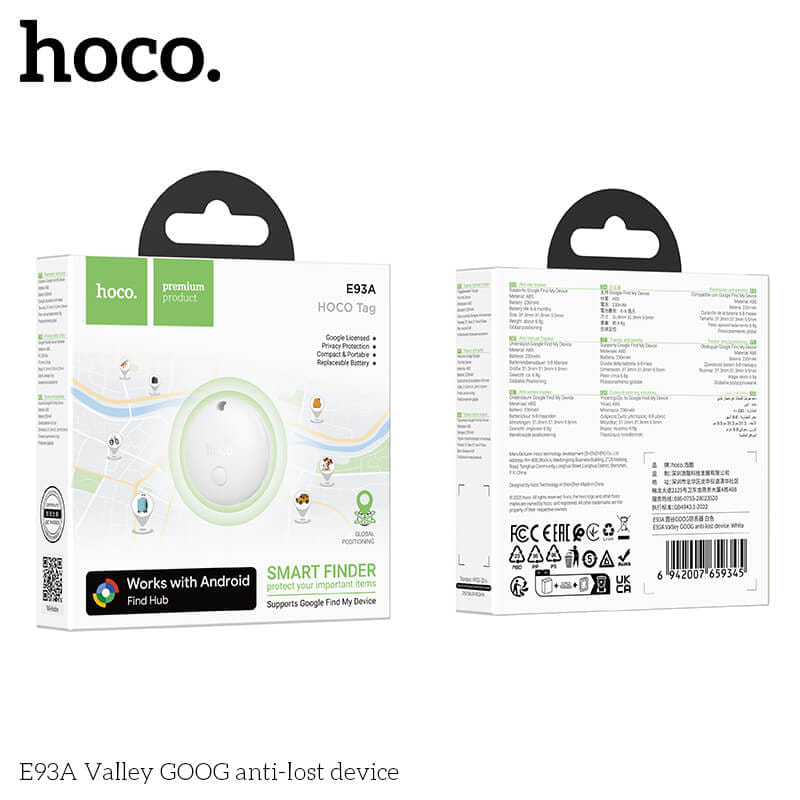 อุปกรณ์ติดตามจีพีเอส HOCO E93A สำหรับ ANDROID รองรับ GOOGLE FIND MY DEVICE สีขาว