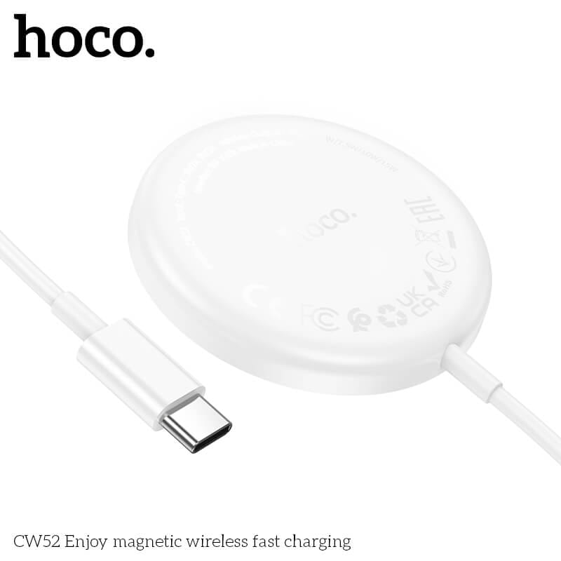 แท่นชาร์จไร้สาย 2IN1 HOCO CW52 QI WIRELESS จ่ายไฟ 15W รองรับ มือถือ & หูฟังไร้สาย IOS ANDROID สีขาว_2