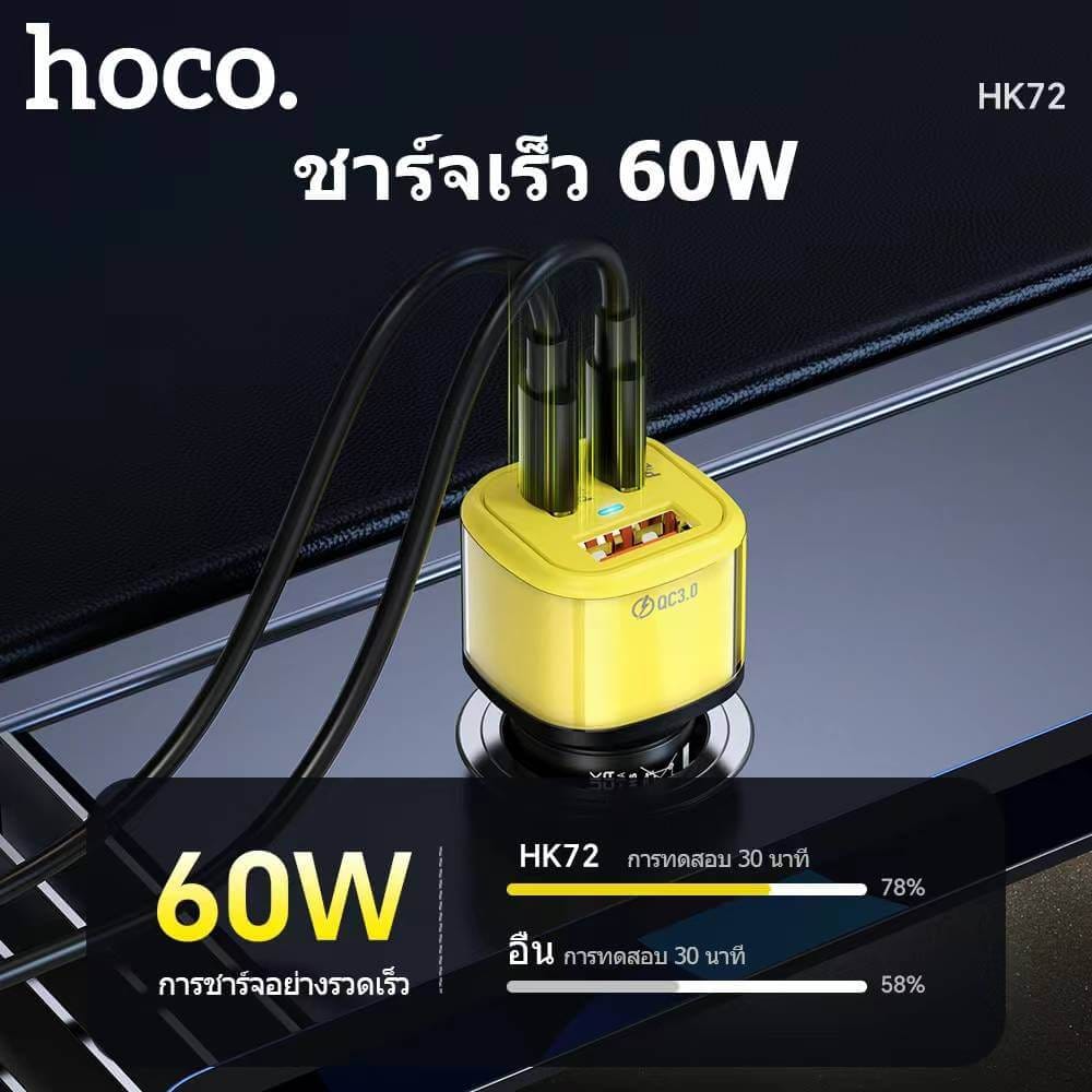หัวชาร์จในรถ 3 พอร์ต HOCO HK72 พอร์ตชาร์จ TYPE-C X2 + USB X1 รองรับชาร์จเร็ว PD 30W + QC 3.0 สีดำ