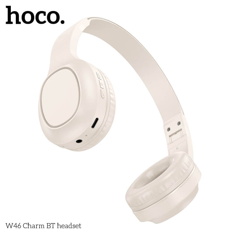 หูฟังไร้สาย HOCO W46 สีเทาสว่าง AUX 3.5MM แบตเตอรี่ 20 ชม. BT 5.3 ไมค์ในตัว
