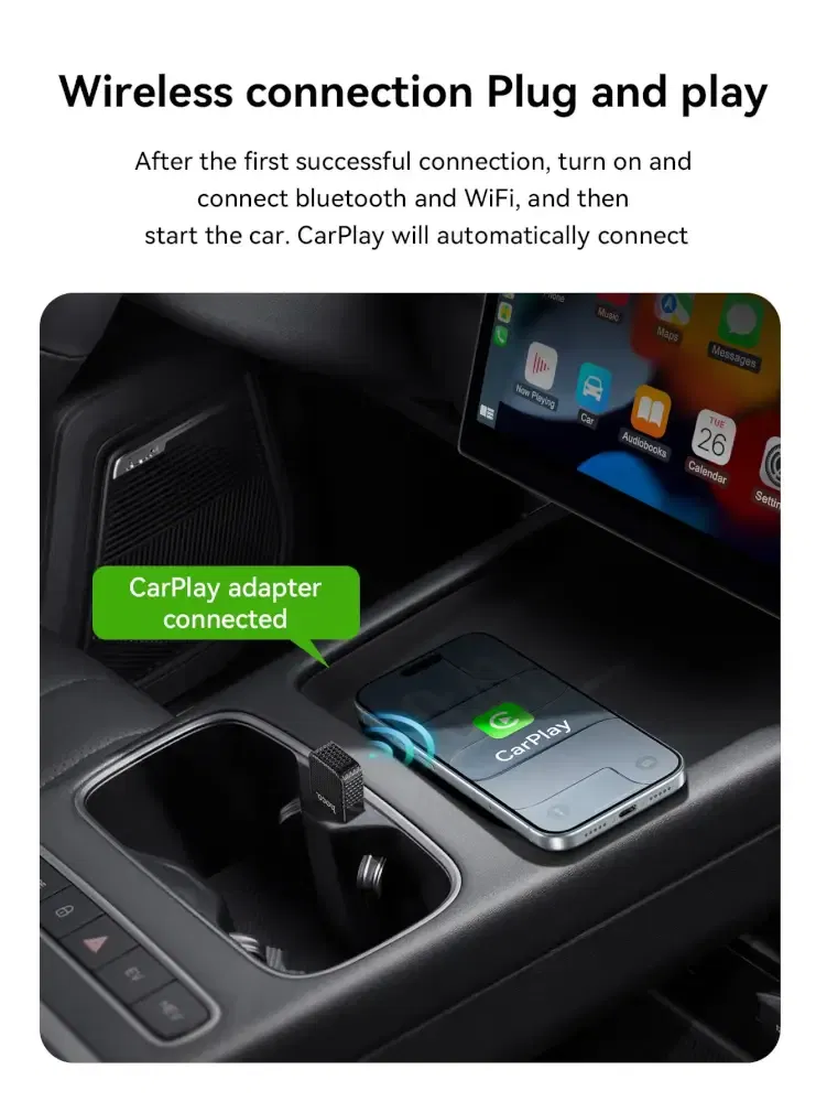 อะแดปเตอร์ WIRELESS CARPLAY HOCO HU3 แปลง CARPLAY แบบมีสายให้เป็นไร้สาย สำหรับ IPHONE สีดำ