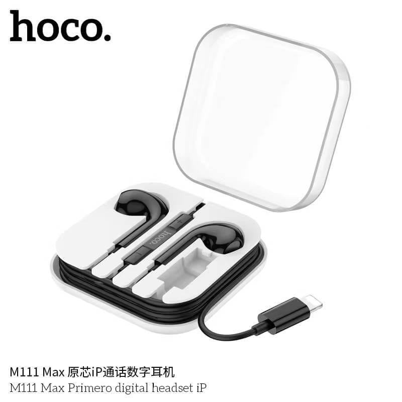 หูฟังอินเอียร์ HOCO M111 MAX สายไลท์นิ่ง สำหรับ IPHONE รุ่น 6-14 ไมค์ในตัว สีดำ