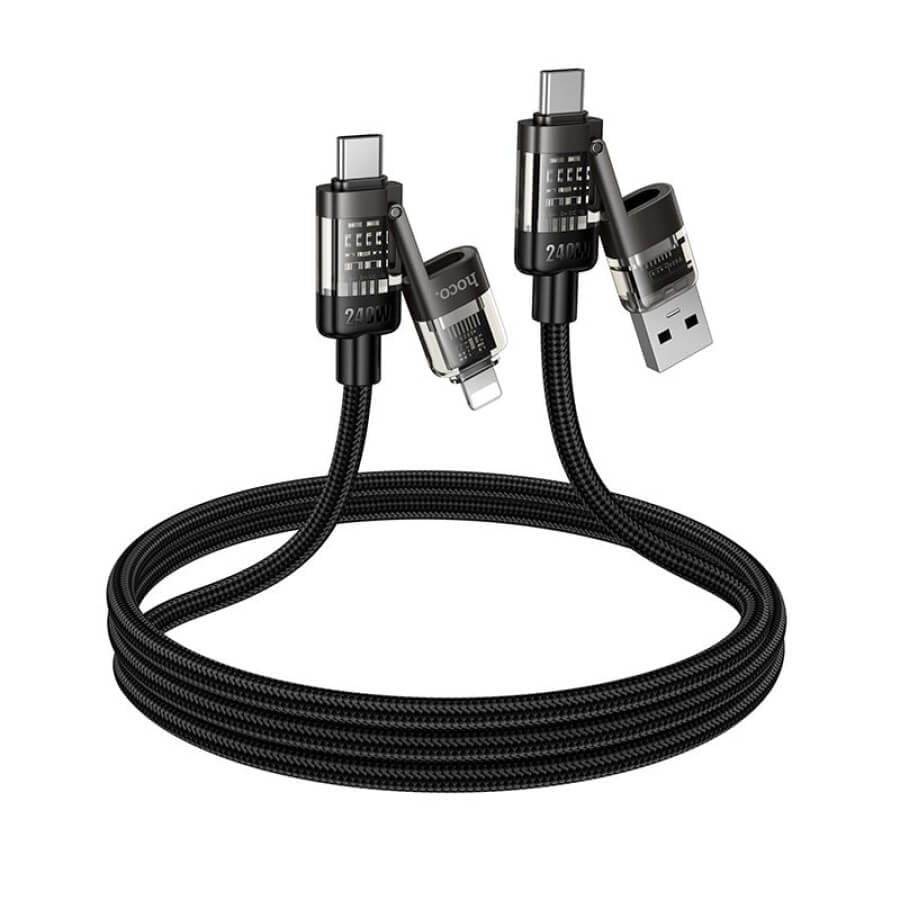 สายชาร์จเร็ว 4IN1 HOCO U151 สีเทา จ่ายไฟ 240W TYPE-C & USB-A TO TYPE-C / IP
