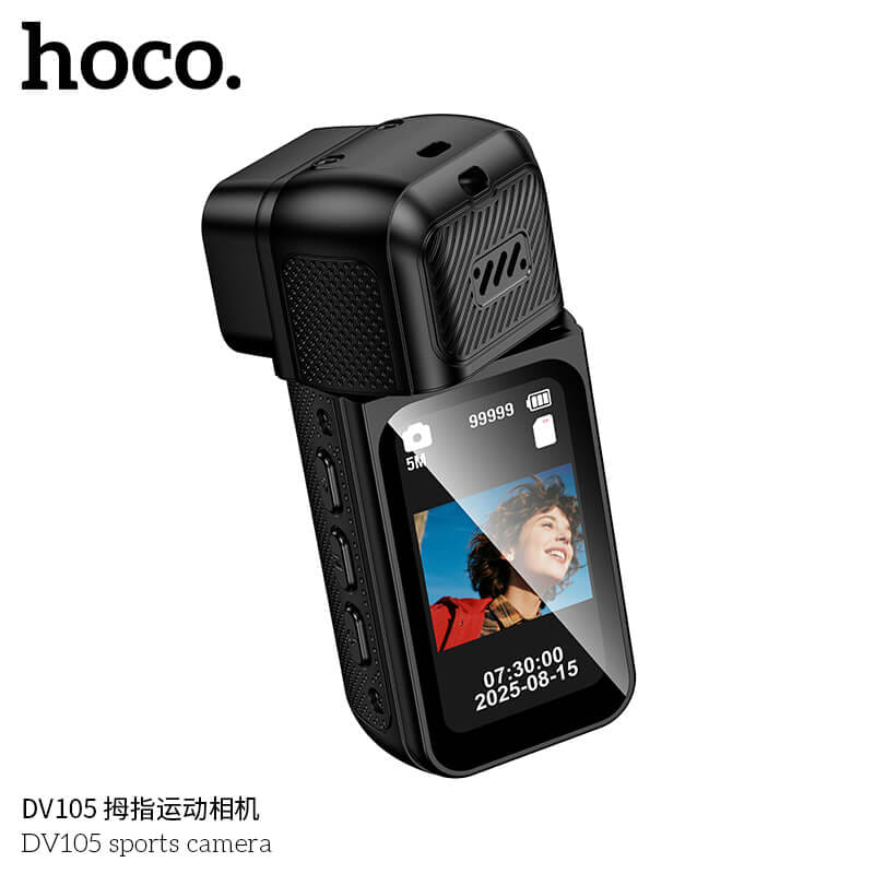 กล้องแอ็คชั่น HOCO DV105 ความละเอียด 2.7K พร้อมเลนส์หมุนได้ 180&deg; และสายคล้องแม่เหล็ก หน้าจอ IPS 1.47 นิ้ว