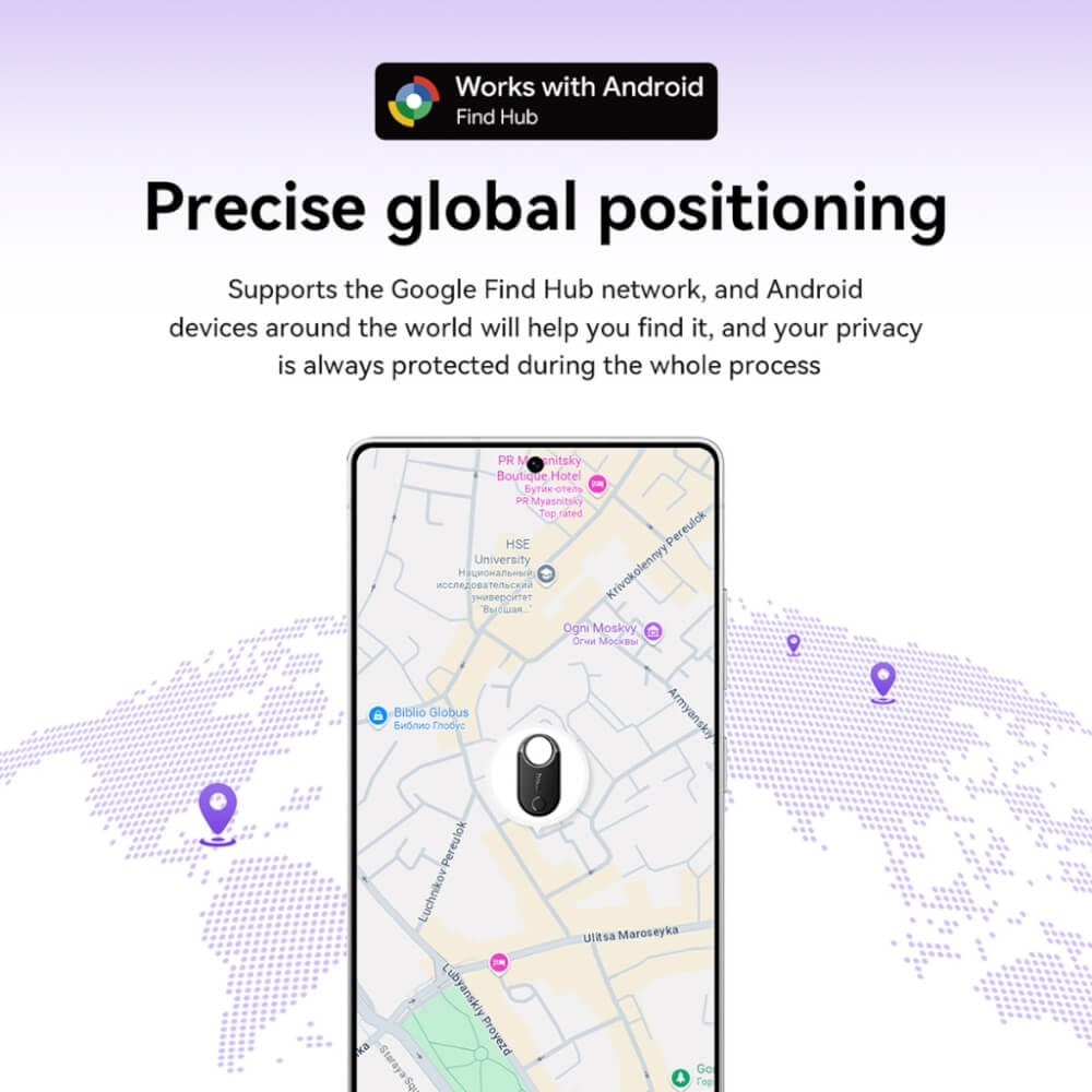 อุปกรณ์ติดตามจีพีเอส HOCO E98A ANDROID GPS TAG สำหรับแอนดรอยด์ รองรับ GOOGLE FIND MY NETWORK สีม่วง
