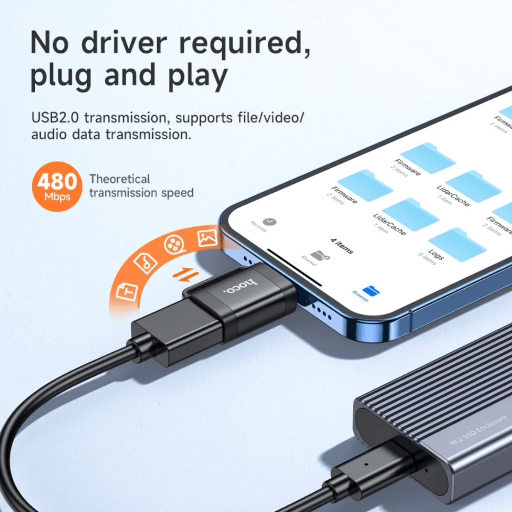 อะแดปเตอร์ LIGHTNING TO USB HOCO UA31A รองรับ OTG ความเร็ว 480MBPS สำหรับ IPHONE 6-14 & IPAD