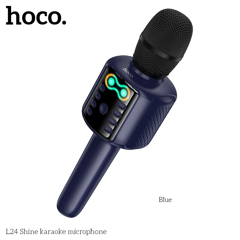 ไมโครโฟนคาราโอเกะ HOCO L24 สีน้ำเงิน พร้อมลำโพงในตัว บลูทูธ 5.4, ไฟ RGB, เล่นไฟล์ผ่าน USB/TF/AUX