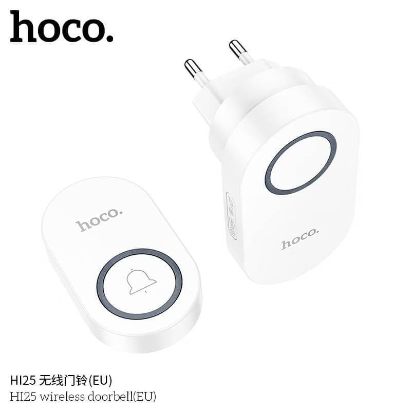 กริ่งไร้สาย HOCO HI25 แบตเตอรี่ 6 เดือน ระยะ 150 เมตร 60 ริงโทน ออดประตู กริ่งประตู สีขาว