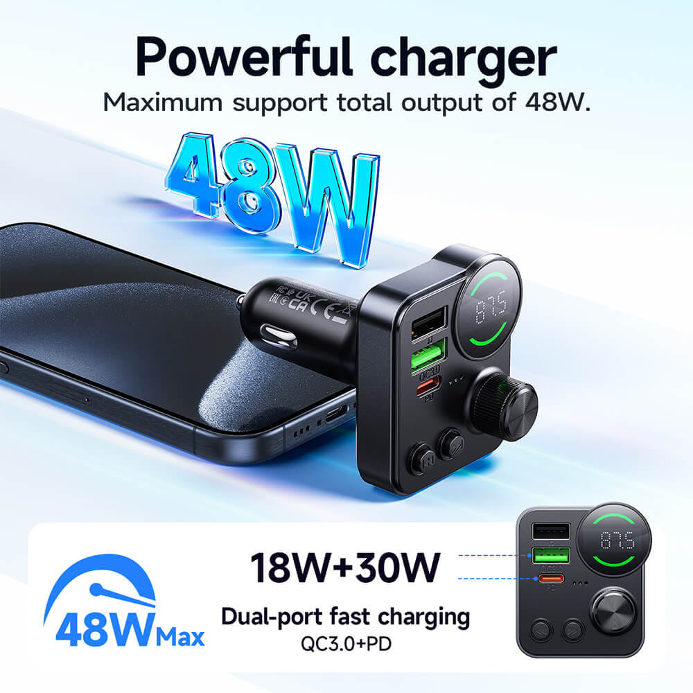 บลูทูธรถยนต์ + หัวชาร์จในรถ 2IN1 HOCO E86 ชาร์จเร็ว PD 30W + QC 3.0 รองรับแฟลชไดรฟ์ TF CARD สีดำ