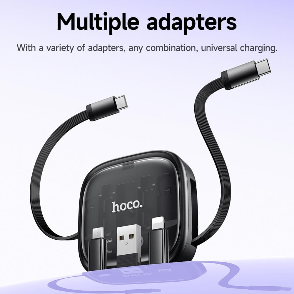 ชุดสายชาร์จเร็ว 6IN1 HOCO U140 สีดำ พร้อมกล่องเก็บ TYPE-C TO TYPE-C จ่ายไฟ 60W และหัวแปลง 3 ชนิด