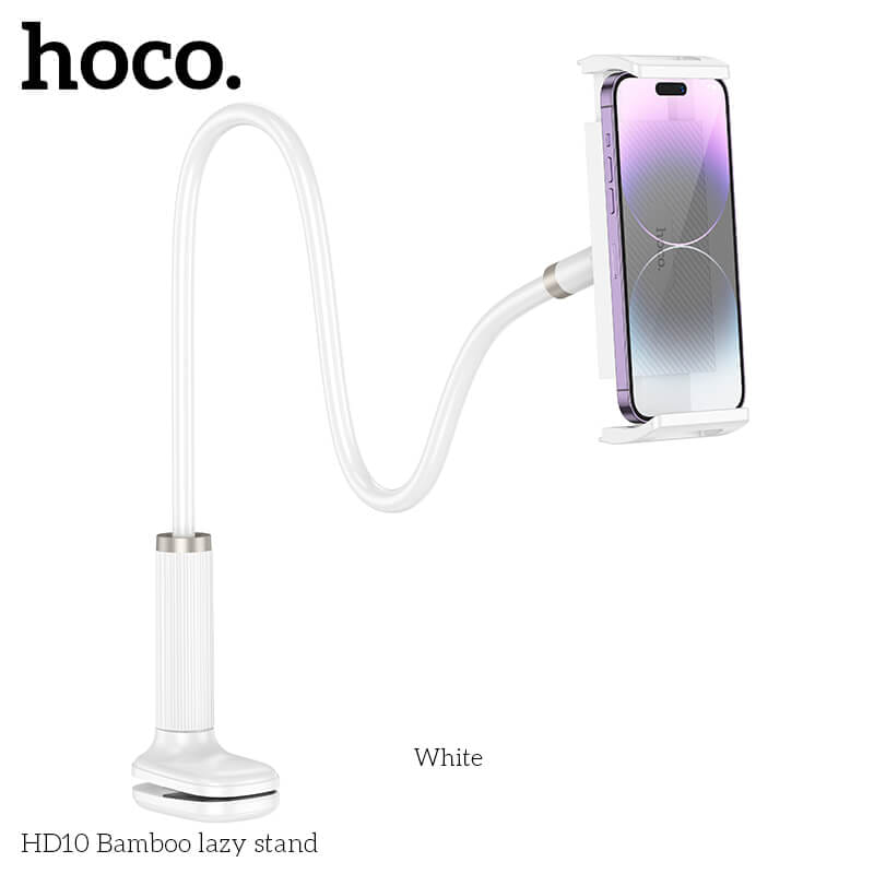 ที่จับโทรศัพท์และแท็บเล็ต HOCO HD10 สีขาว รองรับขนาดจอ 4.5 - 13 นิ้ว แขนดัดงอได้ ปรับมุม 360&deg;
