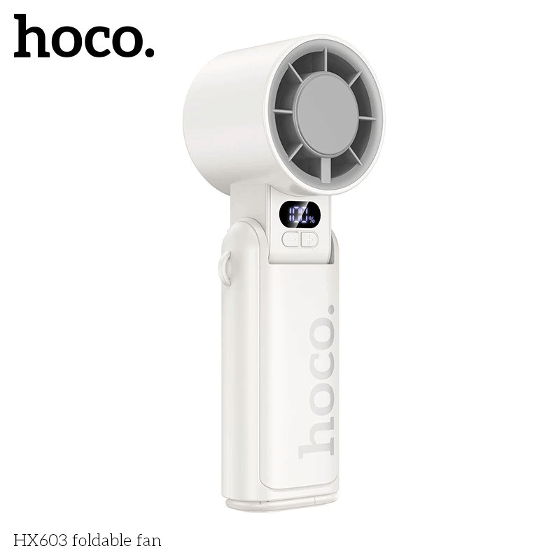 พัดลมพกพา HOCO HX603 สีขาว ปรับแรงลม 199 ระดับ พับได้ 90&deg; แบตเตอรี่ 10 ชม.