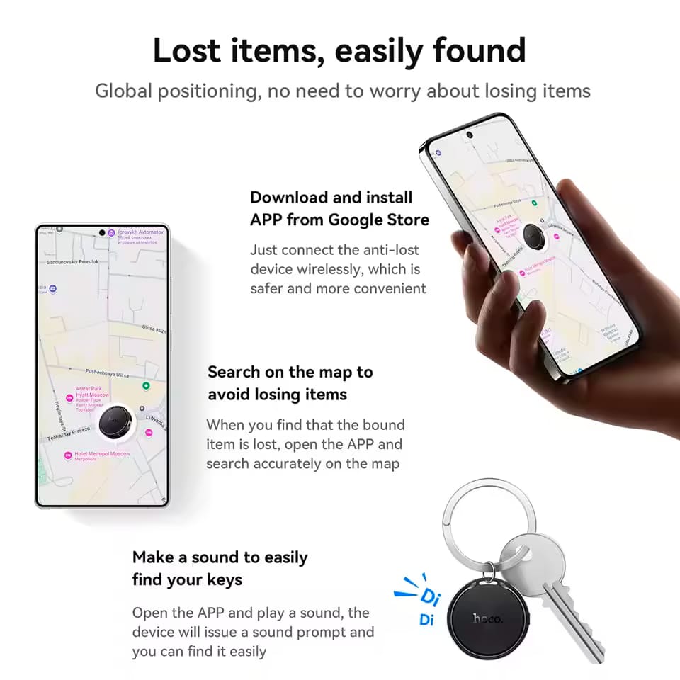 อุปกรณ์ติดตามจีพีเอส HOCO E96A ANDROID GPS TAG สำหรับแอนดรอยด์ รองรับ GOOGLE FIND MY DEVICE สีขาว_3