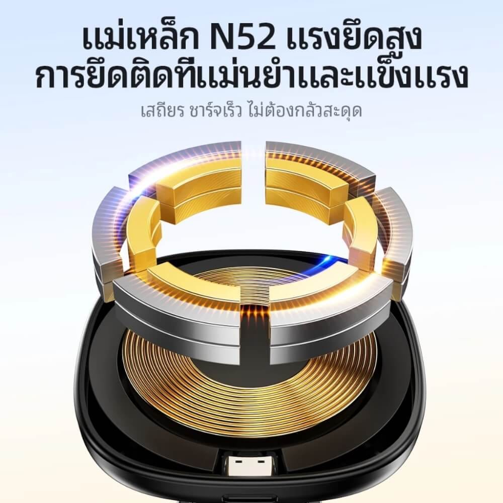 ที่จับโทรศัพท์ HOCO HW31 สีดำ พร้อมระบบชาร์จไร้สาย จ่ายไฟ 15W ปรับได้ 360°_3
