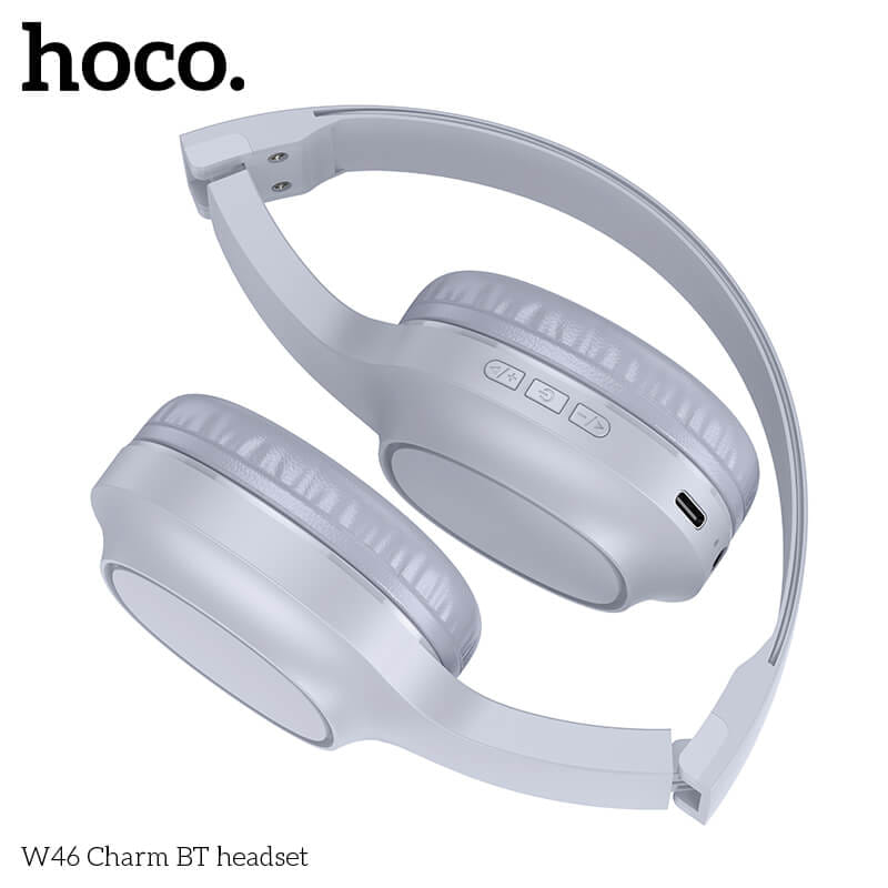 หูฟังไร้สาย HOCO W46 สีเทาสว่าง AUX 3.5MM แบตเตอรี่ 20 ชม. BT 5.3 ไมค์ในตัว