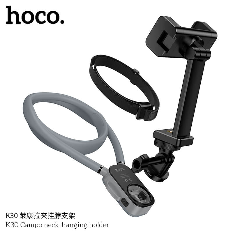 ที่จับโทรศัพท์ HOCO K30 สีดำ แบบคล้องคอ พร้อมสายรัดหน้าอก หมุนได้ 360&deg;