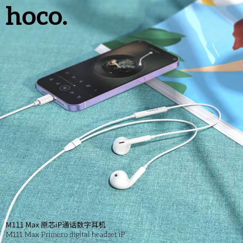 หูฟังอินเอียร์ HOCO M111 MAX สายไลท์นิ่ง สำหรับ IPHONE รุ่น 6-14 ไมค์ในตัว สีขาว