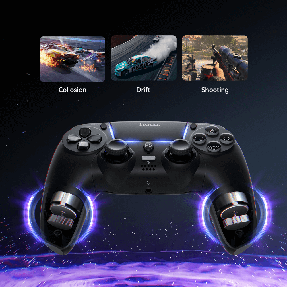 จอยเกมไร้สาย HOCO GA32 สำหรับใช้กับ PS5 มอเตอร์สั่นคู่ รองรับหูฟัง สีขาว