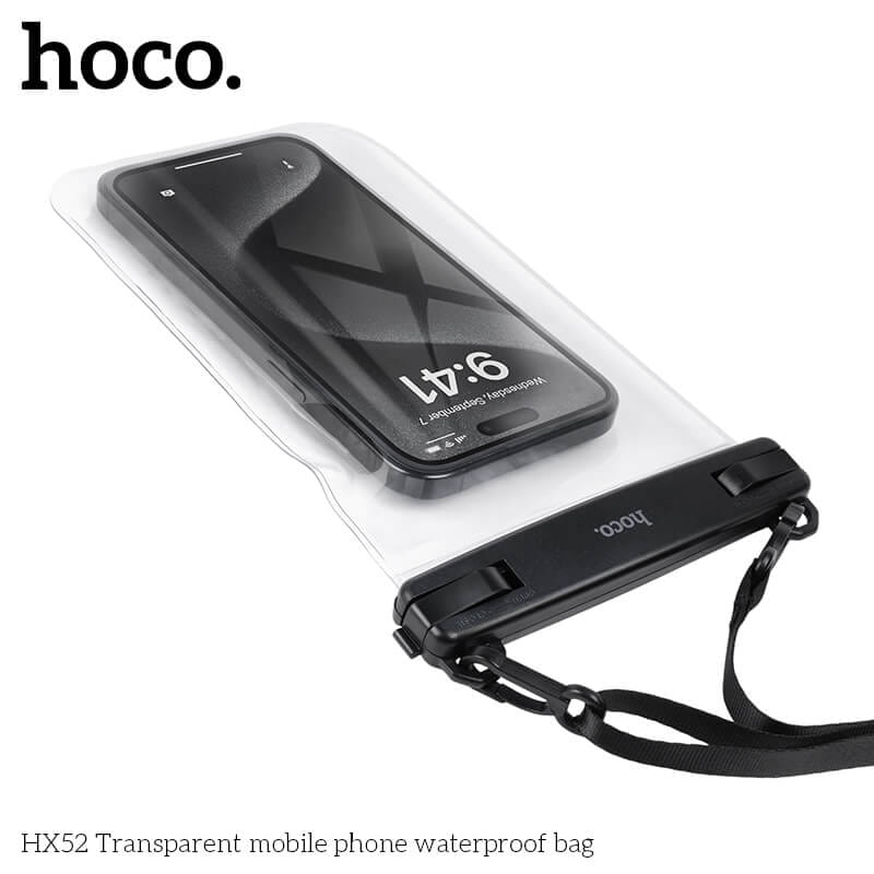 ซองมือถือกันน้ำ HOCO HX52 ระดับ IP68 ล็อค 2 ชั้น รองรับหน้าจอสัมผัส พร้อมสายคล้องคอ สีดำ