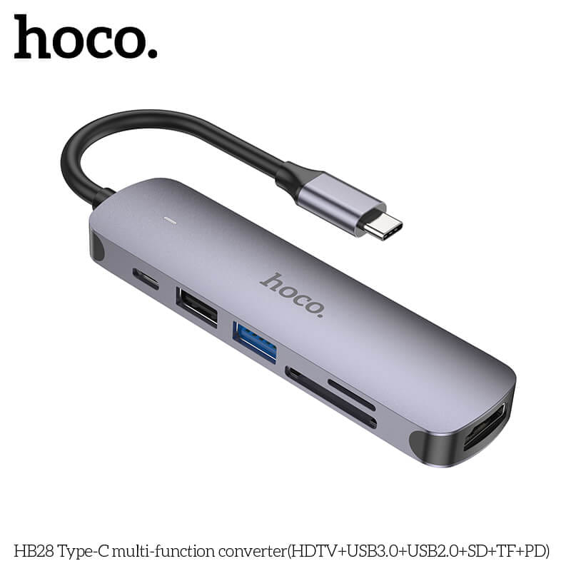 อุปกรณ์เชื่อมต่อ ยูเอสบี-ซี มีเดีย ฮับ 6-IN-1 HOCO HB28 TYPE-C 100W MULTIFUNCTION ADAPTER