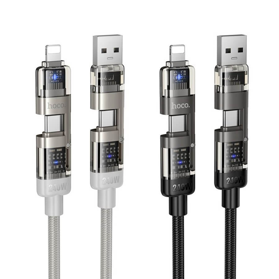 สายชาร์จเร็ว 4IN1 HOCO U151 สีดำ จ่ายไฟ 240W TYPE-C & USB-A TO TYPE-C / IP