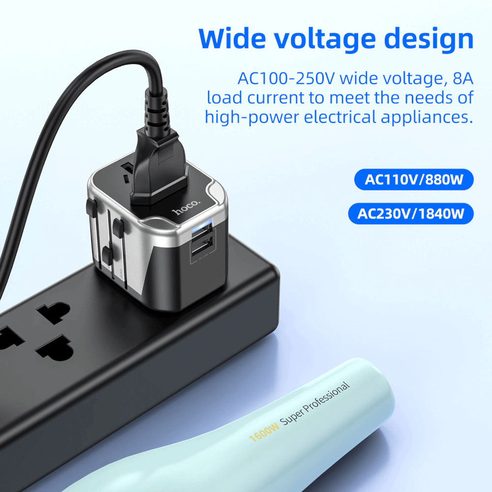 ปลั๊กแปลง 3 IN 1 UNIVERSAL HOCO AC5 2USB + 1AC รองรับโซน EU/UK/US/AUS