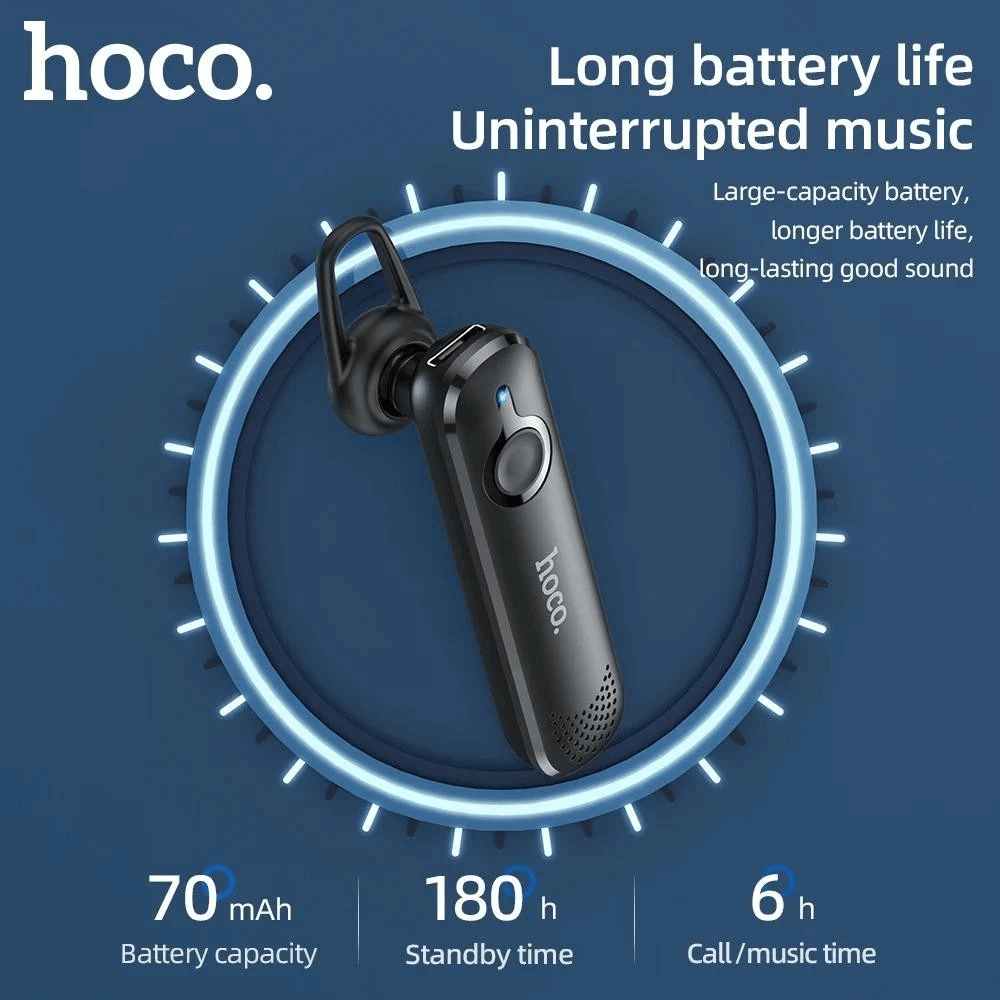 หูฟังไร้สายข้างเดียว HOCO E63 สีดำ พร้อมไมโครโฟน บลูทูธ 5.0 สนทนาได้นาน 6 ชั่วโมง