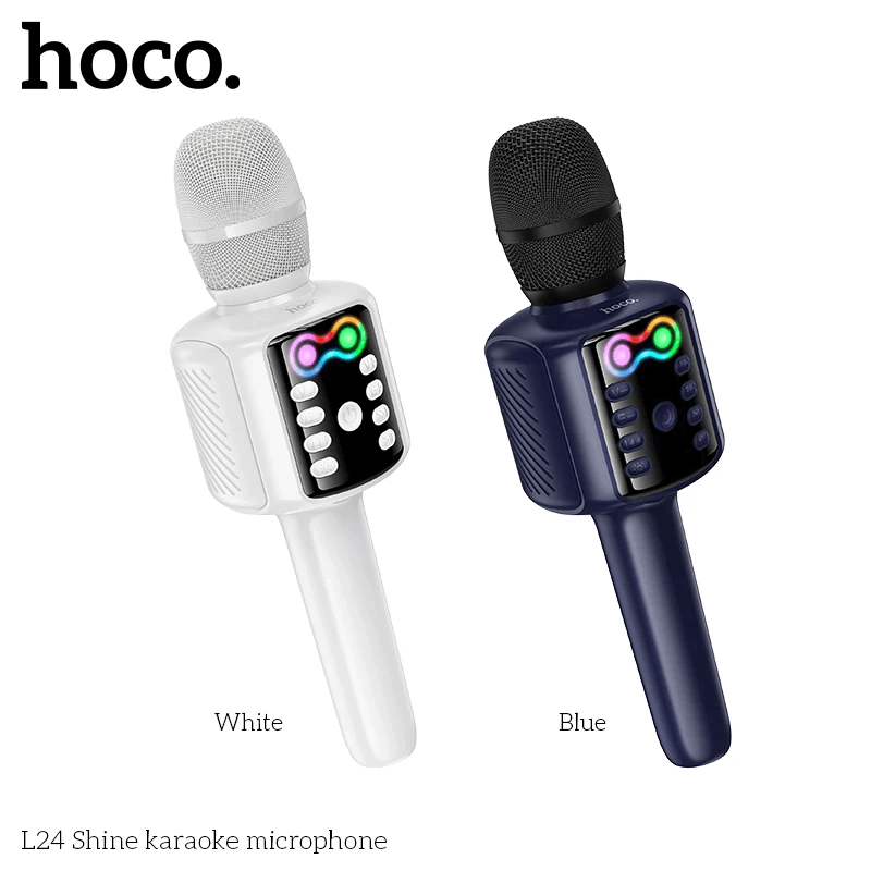 ไมโครโฟนคาราโอเกะ HOCO L24 สีขาว พร้อมลำโพงในตัว บลูทูธ 5.4, ไฟ RGB, เล่นไฟล์ผ่าน USB/TF/AUX