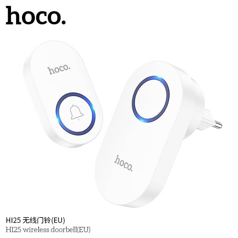 กริ่งไร้สาย HOCO HI25 แบตเตอรี่ 6 เดือน ระยะ 150 เมตร 60 ริงโทน ออดประตู กริ่งประตู สีขาว