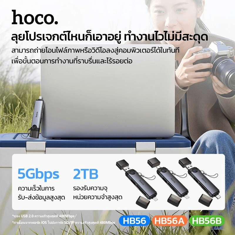 การ์ดรีดเดอร์ 3IN1 HOCO HB56A USB + IOS LIGHTNING อ่าน SD CARD, MICRO SD CARD, USB FLASH DRIVE รองรับ OTG ความเร็วสูง 5GBPS