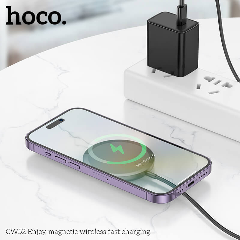 แท่นชาร์จไร้สาย 2IN1 HOCO CW52 QI WIRELESS จ่ายไฟ 15W รองรับ มือถือ & หูฟังไร้สาย IOS ANDROID สีดำ_4