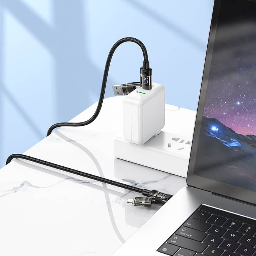สายชาร์จเร็ว 4IN1 HOCO U151 สีดำ จ่ายไฟ 240W TYPE-C & USB-A TO TYPE-C / IP
