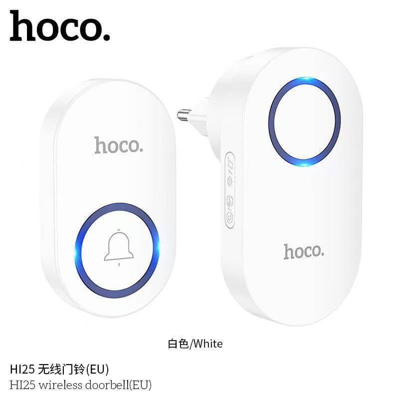 กริ่งไร้สาย HOCO HI25 แบตเตอรี่ 6 เดือน ระยะ 150 เมตร 60 ริงโทน ออดประตู กริ่งประตู สีขาว